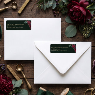 Moody Floral Deep Green Elegant Return Address