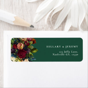 Moody Floral Emerald Wedding Return Address 
