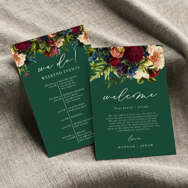 Moody Floral Emerald Wedding Welcome Bag card (Creator Uploaded)