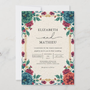 Moody Floral Flourish Wedding Invitation