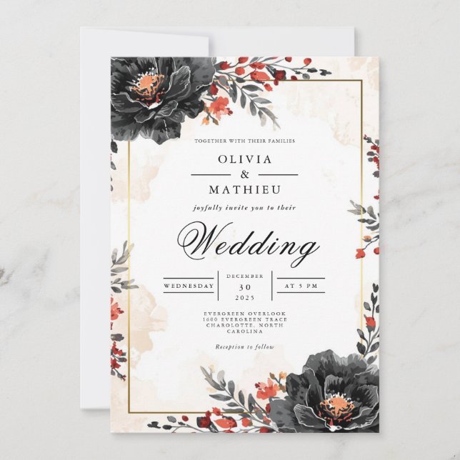 Moody Floral Frame Wedding Invitation (Front)
