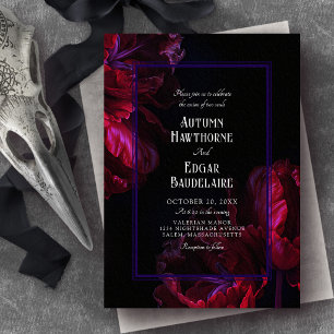Moody Floral Gothic Purple Wedding Invitation