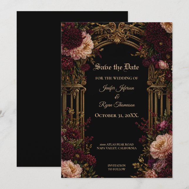 Moody floral Gothic Save the date invitation (Front/Back)