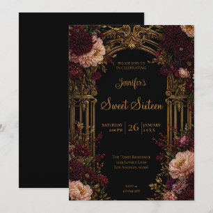 Moody Floral Gothic Sweet 16 Invitation