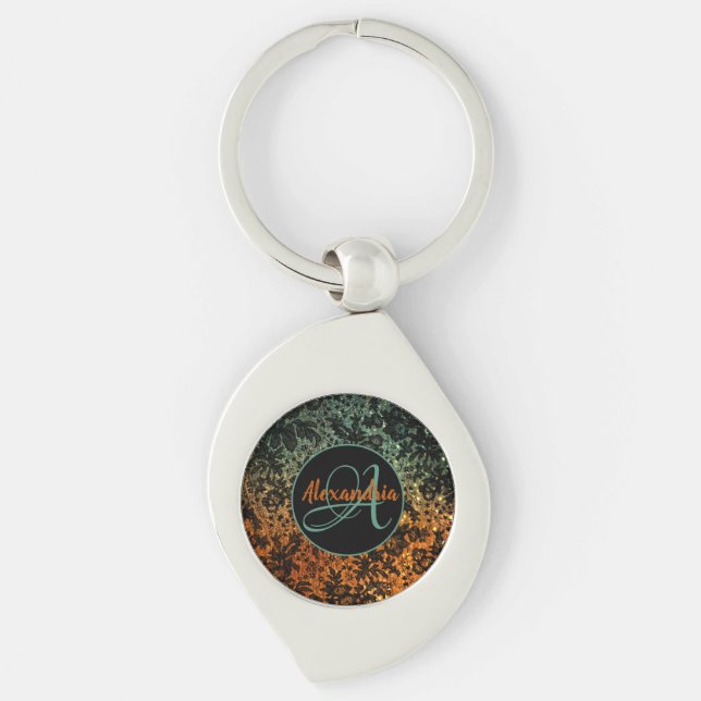 Moody Floral Monogram Personalised Shimmery  Key Ring (Front)