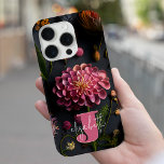 Moody Floral Monogrammed iPhone 15 Pro Case<br><div class="desc">Personalise this moody floral cellphone case with your monogram initial and your first or last name in chic lettering. Great for yourself or give as a gift. SELECT the BRAND,  MODEL and STYLE case to fit your cell phone when ordering.</div>