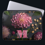 Moody Floral Monogrammed Laptop Sleeve<br><div class="desc">Personalise this moody floral tech case with your monogram initial and your first or last name in chic lettering. Great for yourself or give as a gift. SELECT YOUR CASE SIZE when ordering.</div>