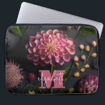 Moody Floral Monogrammed Laptop Sleeve<br><div class="desc">Personalise this moody floral tech case with your monogram initial and your first or last name in chic lettering. Great for yourself or give as a gift. SELECT YOUR CASE SIZE when ordering.</div>