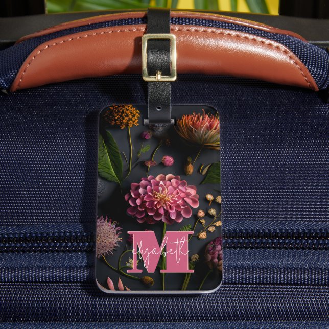 Moody Floral Monogrammed Luggage Tag (Front Insitu 2)