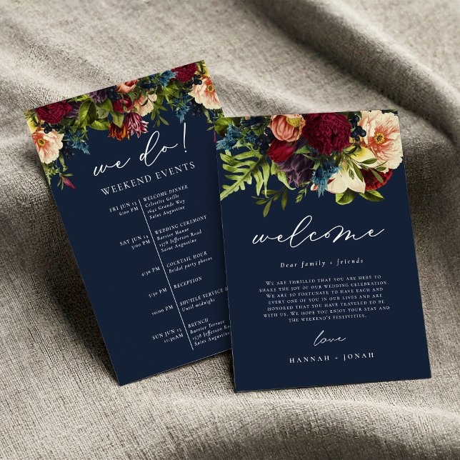 Moody Floral Navy Blue Wedding Welcome Bag card (Creator Uploaded)