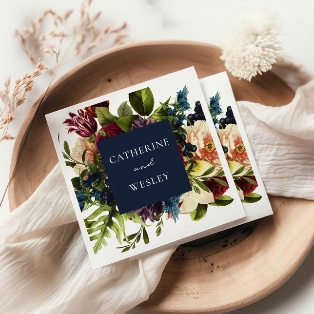 Moody Floral Navy & Burgundy Wedding  Napkin (Creator Uploaded)