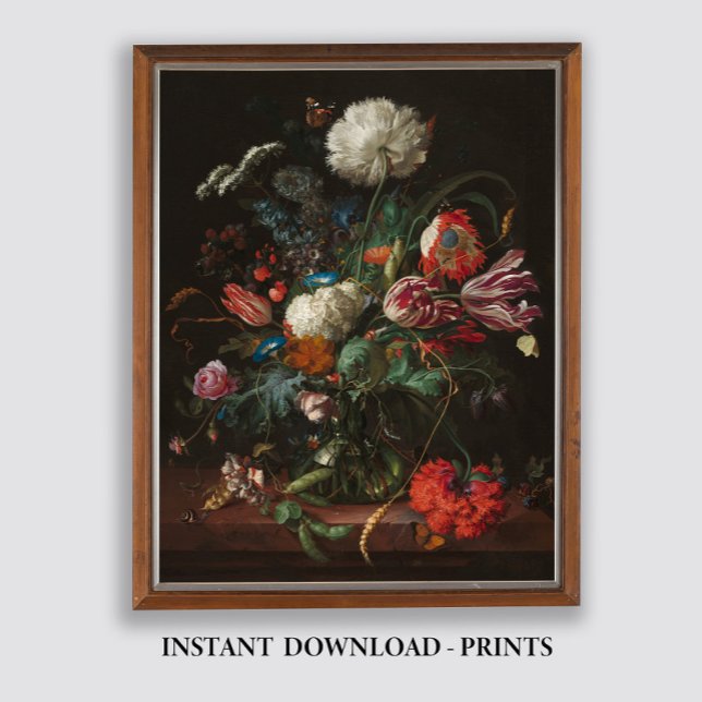 Moody Floral Oil Painting, Antique Dark Still Life Poster (Creator Uploaded)