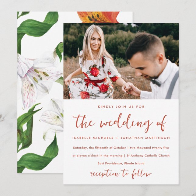 Moody Floral Pattern Photo Wedding Invitation (Front/Back)