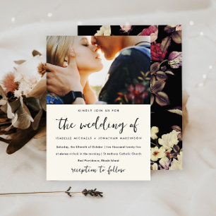 Moody Floral Pattern Photo Wedding Invitation