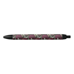Moody Floral Pattern with Dahlias and Calla Lilies Black Ink Pen