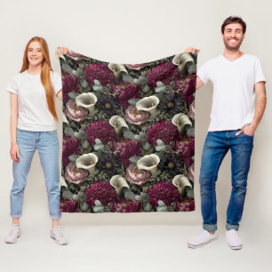 Moody Floral Pattern with Dahlias and Calla Lilies Fleece Blanket
