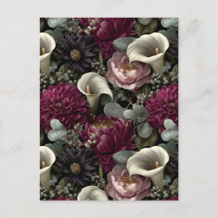 Moody Floral Pattern with Dahlias and Calla Lilies Holiday Postcard