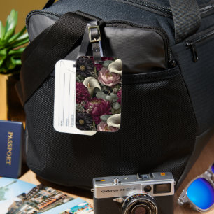 Moody Floral Pattern with Dahlias and Calla Lilies Luggage Tag
