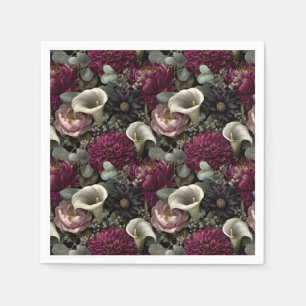 Moody Floral Pattern with Dahlias and Calla Lilies Napkin