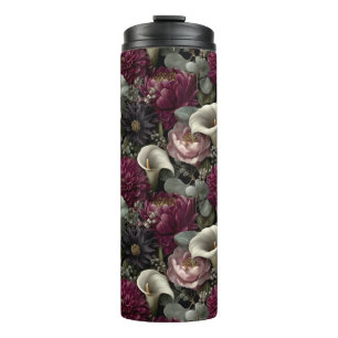 Moody Floral Pattern with Dahlias and Calla Lilies Thermal Tumbler