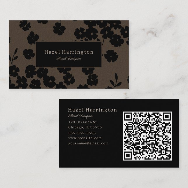 Moody Floral QR Code Business Card Floral (Front/Back)