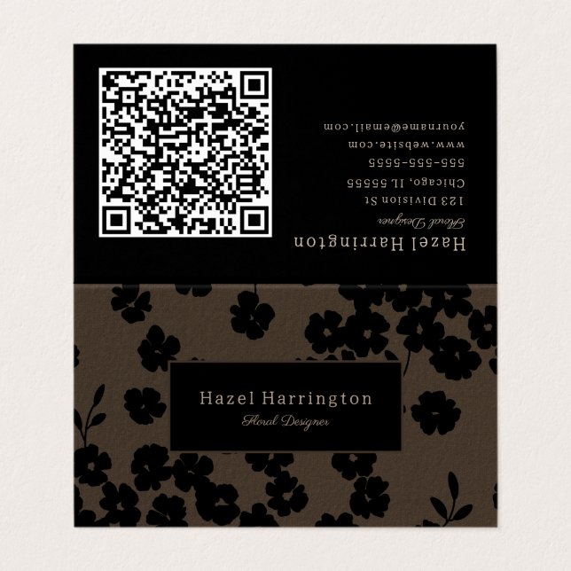 Moody Floral QR Code Folded Business Card Floral (Outside Unfolded)