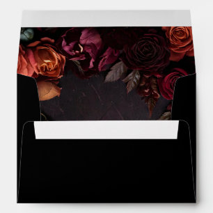 Moody Floral Return Address Black Elegant Wedding Envelope