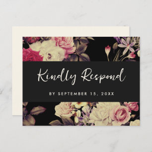 Moody Floral Rsvp Pretty Script Meal Choice Invitation Postcard
