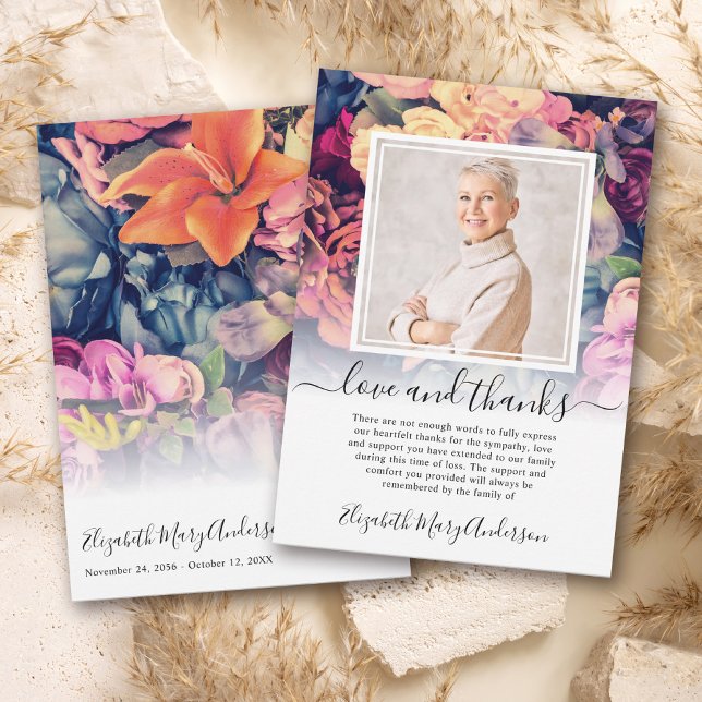 Moody Floral Thank You Bereavement Photo Card (Creator Uploaded)
