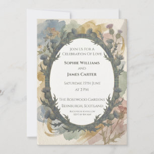 Moody Floral Thistle Wedding Invitation