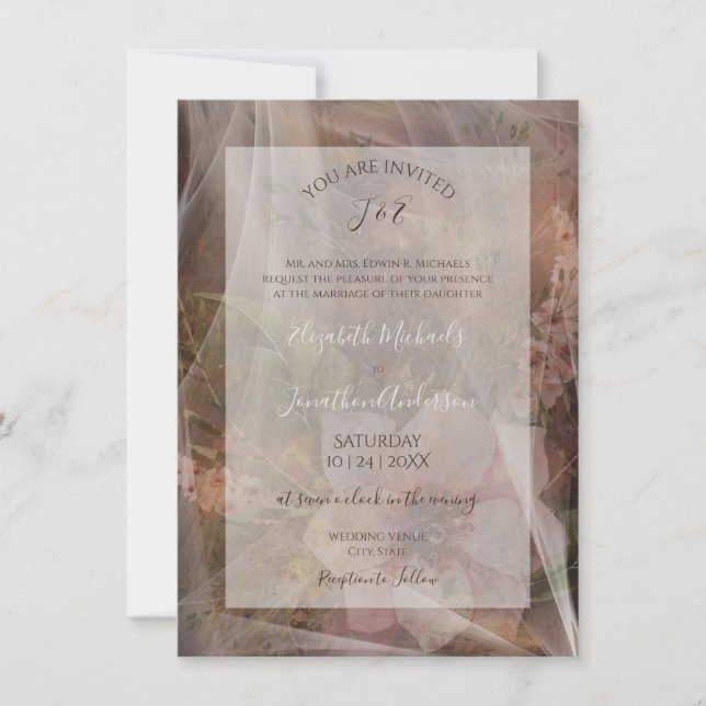 Moody Floral Vellum Wedding Invitation (Front)