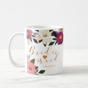 Moody Floral Watercolor Bridesmaid Monogram Coffee Mug