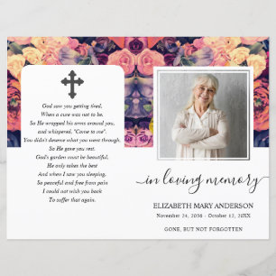 Moody Floral Watercolor Photo Funeral Program