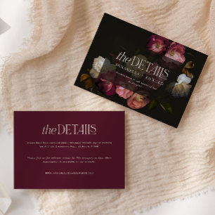 Moody Floral Wedding Details Burgundy & Black Enclosure Card
