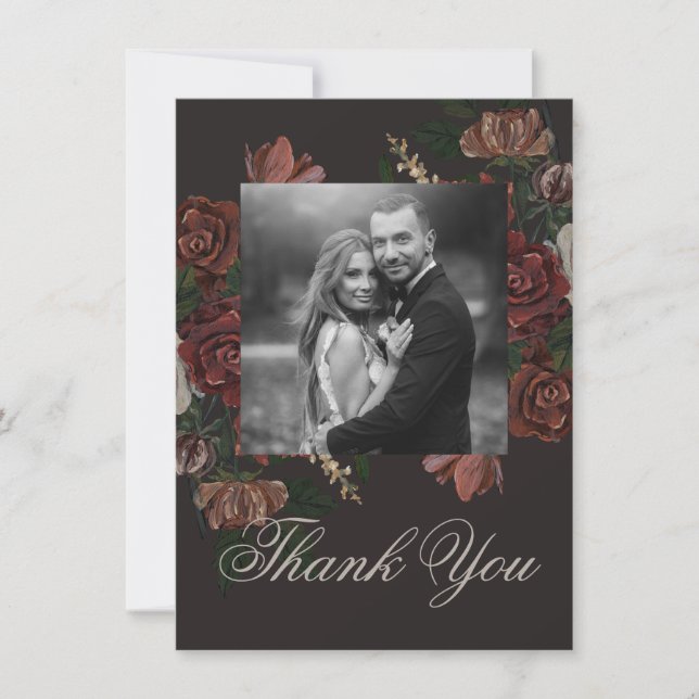 Moody Floral Wedding Thank You Card (Front)