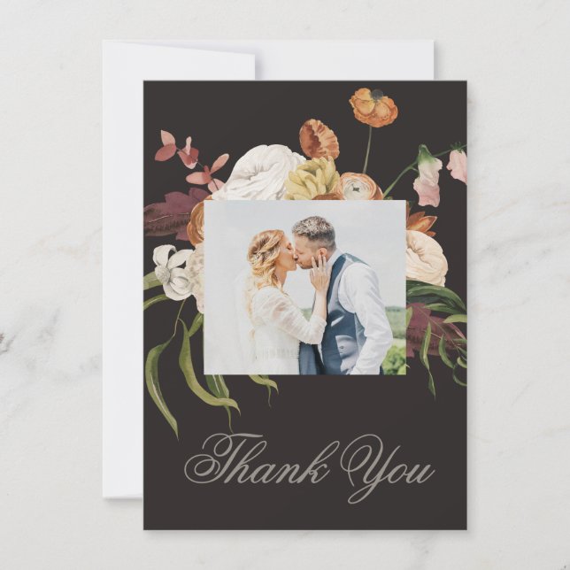 Moody Floral Wedding Thank You Card (Front)