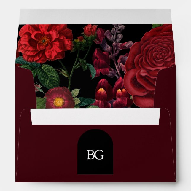 Moody Florals Arch Red 5x7 Wedding Invitation  Envelope (Back (Bottom))