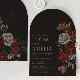 Moody Florals Arch Wedding Invitation