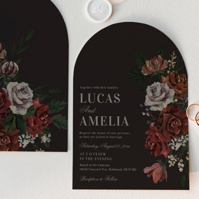 Moody Florals Arch Wedding Invitation (Creator Uploaded)