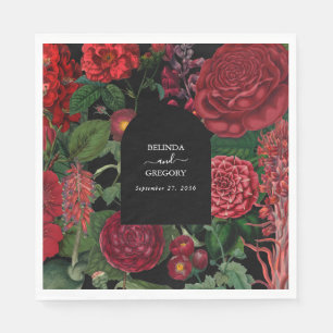 Moody Florals Black Arch Burgundy Red Wedding Napkin