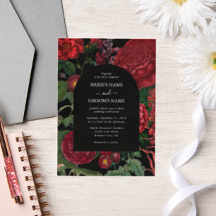 Moody Florals Black Arch Burgundy Red Wedding Vellum Invitations
