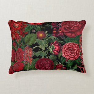 Moody Florals Black & Burgundy Vintage Decorative Cushion