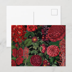 Moody Florals Black & Burgundy Vintage Monogram Holiday Postcard