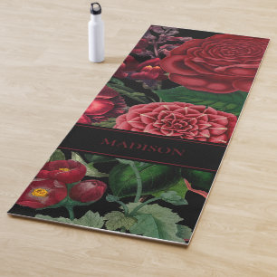 Moody Florals Black & Burgundy Vintage Monogram Yoga Mat