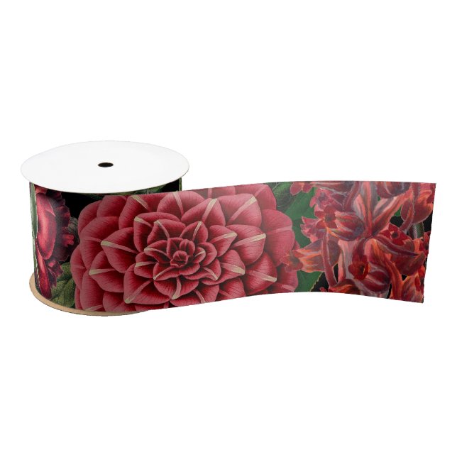 Moody Florals Black & Burgundy Vintage  Satin Ribbon (Spool)