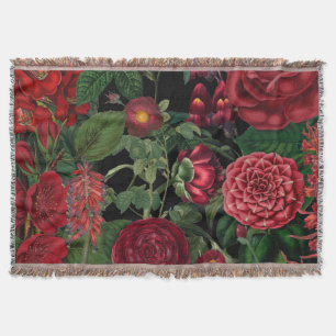 Moody Florals Black & Burgundy Vintage Throw Blanket