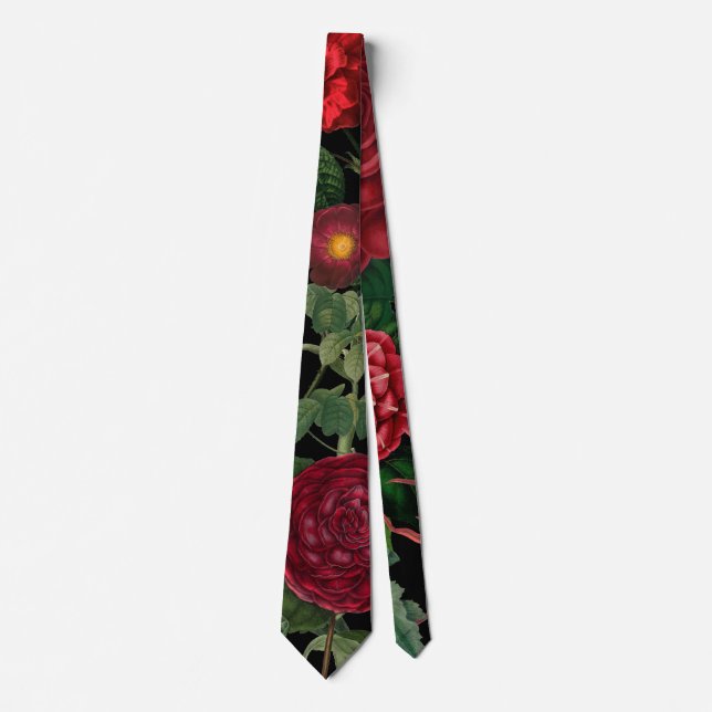 Moody Florals Black & Burgundy Vintage  Tie (Front)