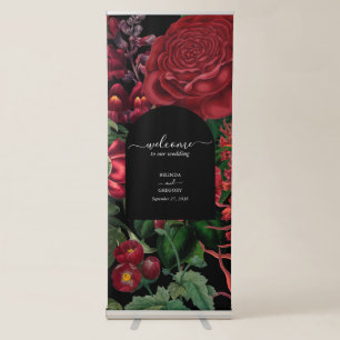 Moody Florals Black Burgundy Wedding Welcome Sign