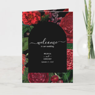 Moody Florals Burgundy Wedding Order of Service Programme