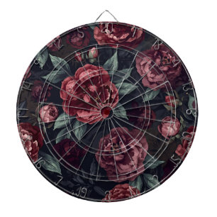 Moody Florals Watercolor Dark Red Pattern Dartboard